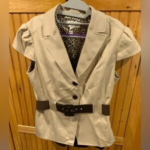 Women's Beige Short Sleeve Jacket and Skirt
